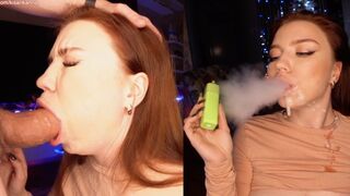 A beautiful 18 y.o. girl smoking and giving a blowjob with the cum shot