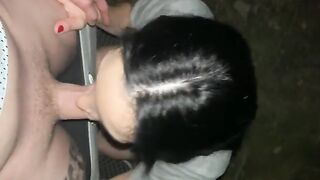Babe is outside and gets fucked in her mouth POV style