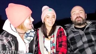 A hot polyamorous threesome in the woods, captured in intimate POV style