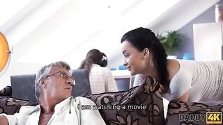 Older guy gets his son’s girl friend to do everything he wants