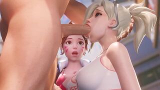 Mercy teaches DVA how to deepthroat in this hot Overwatch 3D scene