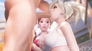 Mercy teaches DVA how to deepthroat in this hot Overwatch 3D scene