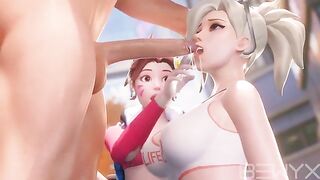 Mercy teaches DVA how to deepthroat in this hot Overwatch 3D scene