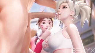 Mercy teaches DVA how to deepthroat in this hot Overwatch 3D scene