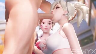 Mercy teaches DVA how to deepthroat in this hot Overwatch 3D scene