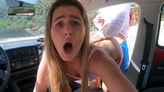 A chick got fucked hard in the car on public parking, showcasing wild passion