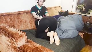 A couple has an intense sex session under the blanket, exploring every inch