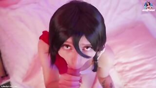 Mikasa Ackerman riding a big dick and receiving a huge facial - Attack on Titan Cosplay