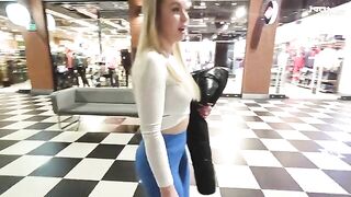 Hot blonde with big ass fucks for money in the shopping mall toilet
