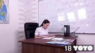 I fantasize about my teacher and I cum on his chair in a messy finish