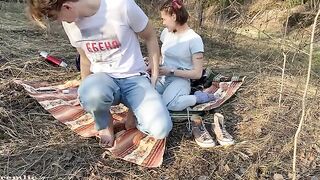 A girl went camping and met a guy, who fucked her outdoors hard