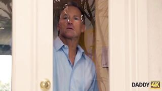 A mischievous girl is having fun with her boyfriend's stepfather in a steamy scene