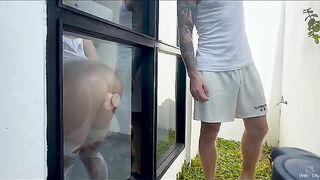 Peep show with a big cock for a new neighbor, showcasing intense action