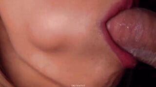 Horny blonde girl breaks the condom while sucking cock and swallows all the cum