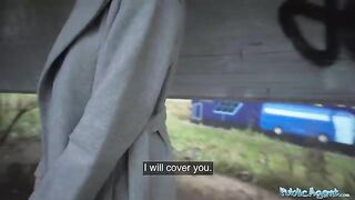 A cute girl from a casting with Public Agent got fucked outdoors