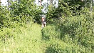 Babe fucks with a guy with a big cock in the forest park