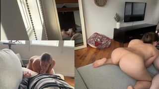 Sexy wife fucks with her husband in a hotel room with others inside