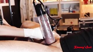 Cock pumping with a vacuum pump, cumming hard and showing the result