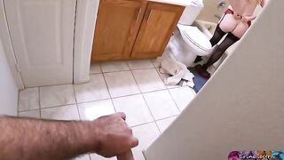 Stepmom undresses after work, getting ready to shower, when stepson spies her