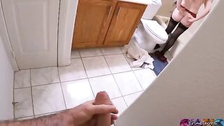 Stepmom undresses after work, getting ready to shower, when stepson spies her