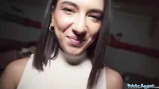 A beautiful European girl, Lena Coxx, is selling her body for money in a daring public encounter