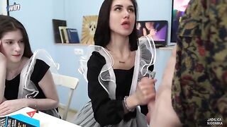 The labor teacher fucked two students in class hard