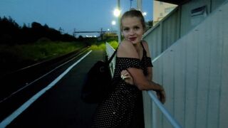 The puzzled baby waited for the train and got a cock in public