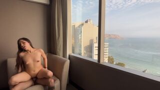 Petite brunette cheating on her BF in a hotel room, damn hot!