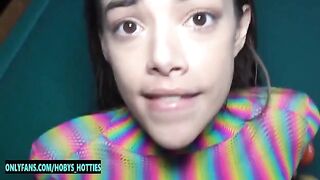 The pretty petite slut Harmony Wonder gets her throat gagged