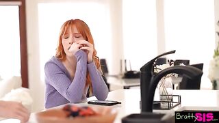 Tiny redhead Madi Collins asks stepbro to use him as a pillow for her period cramps