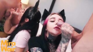 Two kitties get cum in ass with intense action featuring Anna Batman