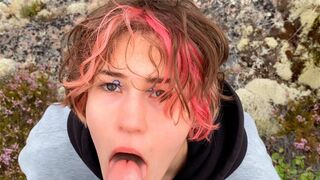 A short-haired beauty gets fucked outdoors on a stony surface, showcasing her wild side