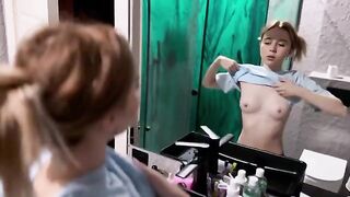 A cute girl made a surprise for her boyfriend in the bathroom