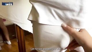 Stepmom with big tits thanks the stepson for breakfast
