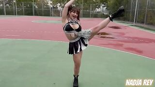 A young cheerleader girl has sex with her boyfriend on the street