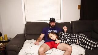 Stepmom takes a risky creampie on the couch challenge