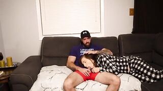 Stepmom takes a risky creampie on the couch challenge