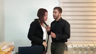 A hot secretary in stockings fucks her handsome boss hard