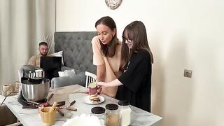 Two girls have a little accident while cooking syrniki
