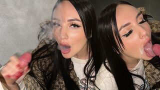 Girl makes a blowjob in the street and smokes a cigarette with her mouth full of cum
