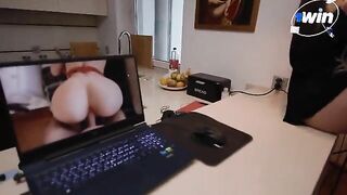 The couple has a sensual sex while the cute 18-year-old girl fixes her laptop