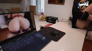 The couple has a sensual sex while the cute 18-year-old girl fixes her laptop