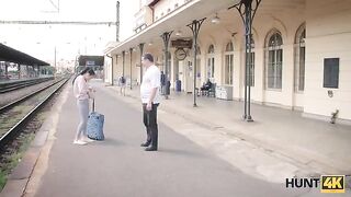 The hunter picked up girl at the train station and fucked her for cash