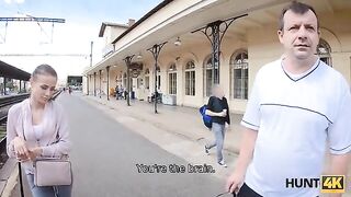 The hunter picked up girl at the train station and fucked her for cash