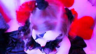 The man with a mask of a clown makes cum on her face
