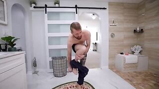Stepbrother unexpectedly appeared in the bathroom, startling her with a playful gesture