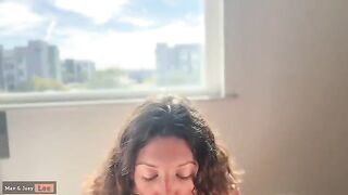 A cute woman has sex with her husband in the hotel room