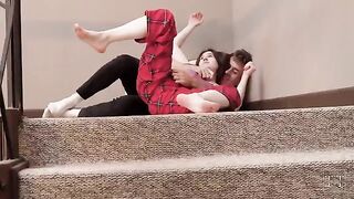 The stepsister is teasing her stepbrother, he gave her what she wanted