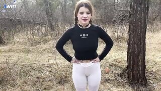 A girl is having fun with a guy in the forest, it’s quite risky
