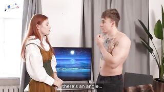 A guy checked the size of clothes with the help of a sexy tailor